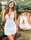 Women Lingerie Lace Babydoll Strap Chemise Halter Teddy V Neck Mesh Nightgown
