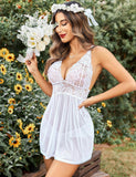 Women Lingerie Lace Babydoll Strap Chemise Halter Teddy V Neck Mesh Nightgown