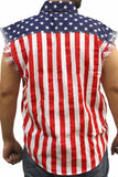 Men's USA Flag Sleevless Denim Shirt Biker American Pride - Presidential Brand (R)