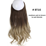 12‘’ 14" 16" 18" Wave Halo Hair Extensions Invisible Ombre Bayalage Synthetic Natural Flip Hidden Secret Wire Crown Grey Pink - Presidential Brand (R)