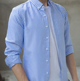 Mens Light Blue Vertical Striped Shirt - Presidential Brand (R)