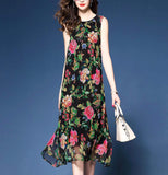 Womens Sleeveless Floral Chiffon Dress - Presidential Brand (R)