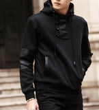 Mens Street Style Hoodie with Faux Leather Details - Presidential Brand (R)