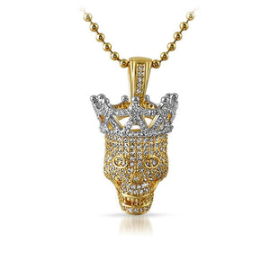 3D Hip Hop Skull CZ Pendant Gold with Silver Crown - Presidential Brand (R)