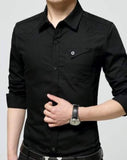 Mens Flip Pocket Button Front Long Sleeve Shirt in Black - Presidential Brand (R)