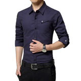 Mens Flip Pocket Button Front Long Sleeve Shirt in Black - Presidential Brand (R)