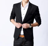 Mens Slim Fit Classic Black Blazer with Faux Leather Details Pocket - Presidential Brand (R)