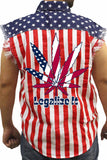 Men's USA Flag Sleeveless Denim Shirt Legalize It Biker - Presidential Brand (R)