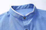 Mens Light Blue Stand Collar Shirt with Pocket Details - Presidential Brand (R)