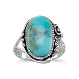 Oval Reconstituted Turquoise Floral Design Ring - Presidential Brand (R)