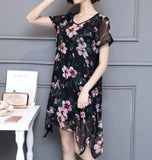 Womens Uneven Short Sleeve Floral Dress - Presidential Brand (R)