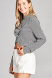 Ladies fashion long sleeve front knot w/button stripe rayon challis woven top - Presidential Brand (R)