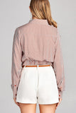 Ladies fashion long sleeve front knot w/button stripe rayon challis woven top - Presidential Brand (R)