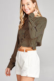 Ladies fashion long sleeve front knot w/button stripe rayon challis woven top - Presidential Brand (R)