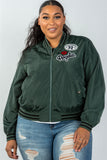 Ladies fashion plus size dark green patch bomber jacket - Presidential Brand (R)