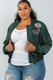 Ladies fashion plus size dark green patch bomber jacket - Presidential Brand (R)