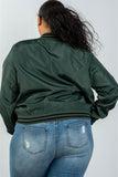 Ladies fashion plus size dark green patch bomber jacket - Presidential Brand (R)