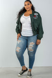 Ladies fashion plus size dark green patch bomber jacket - Presidential Brand (R)