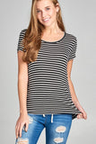 Ladies fashion short sleeve scoop neck stripe rayon spandex top - Presidential Brand (R)