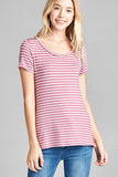 Ladies fashion short sleeve scoop neck stripe rayon spandex top - Presidential Brand (R)