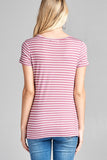 Ladies fashion short sleeve scoop neck stripe rayon spandex top - Presidential Brand (R)