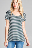 Ladies fashion short sleeve scoop neck stripe rayon spandex top - Presidential Brand (R)