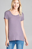 Ladies fashion short sleeve scoop neck stripe rayon spandex top - Presidential Brand (R)