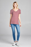 Ladies fashion short sleeve scoop neck stripe rayon spandex top - Presidential Brand (R)