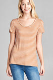Ladies fashion short sleeve scoop neck stripe rayon spandex top - Presidential Brand (R)
