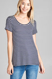 Ladies fashion short sleeve scoop neck stripe rayon spandex top - Presidential Brand (R)