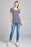 Ladies fashion short sleeve scoop neck stripe rayon spandex top - Presidential Brand (R)