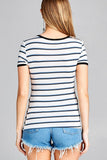 Ladies fashion short sleeve round neck yarn dye stripe rayon spandex jersey top - Presidential Brand (R)