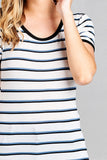Ladies fashion short sleeve round neck yarn dye stripe rayon spandex jersey top - Presidential Brand (R)