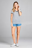 Ladies fashion short sleeve round neck yarn dye stripe rayon spandex jersey top - Presidential Brand (R)