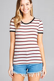 Ladies fashion short sleeve round neck yarn dye stripe rayon spandex jersey top - Presidential Brand (R)