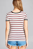 Ladies fashion short sleeve round neck yarn dye stripe rayon spandex jersey top - Presidential Brand (R)