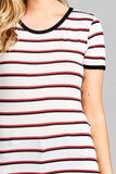Ladies fashion short sleeve round neck yarn dye stripe rayon spandex jersey top - Presidential Brand (R)