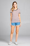 Ladies fashion short sleeve round neck yarn dye stripe rayon spandex jersey top - Presidential Brand (R)