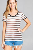 Ladies fashion short sleeve round neck yarn dye stripe rayon spandex jersey top - Presidential Brand (R)
