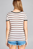 Ladies fashion short sleeve round neck yarn dye stripe rayon spandex jersey top - Presidential Brand (R)
