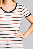 Ladies fashion short sleeve round neck yarn dye stripe rayon spandex jersey top - Presidential Brand (R)