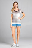 Ladies fashion short sleeve round neck yarn dye stripe rayon spandex jersey top - Presidential Brand (R)