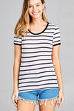 Ladies fashion short sleeve round neck yarn dye stripe rayon spandex jersey top - Presidential Brand (R)