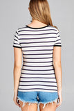 Ladies fashion short sleeve round neck yarn dye stripe rayon spandex jersey top - Presidential Brand (R)