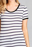 Ladies fashion short sleeve round neck yarn dye stripe rayon spandex jersey top - Presidential Brand (R)