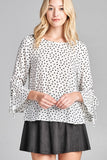 Ladies fashion 3/4 w/bell sleeve round neck dot print crepe woven top - Presidential Brand (R)