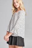 Ladies fashion 3/4 w/bell sleeve round neck dot print crepe woven top - Presidential Brand (R)