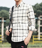 Mens Long Sleeve Checkered Cotton Shirt in Beige - Presidential Brand (R)