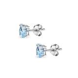 Sterling Silver Blue Topaz 5x3mm Oval-Cut Solitaire Stud Earrings - Presidential Brand (R)