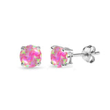 Sterling Silver Simulated Pink Opal 5mm Round-Cut Solitaire Stud Earrings - Presidential Brand (R)